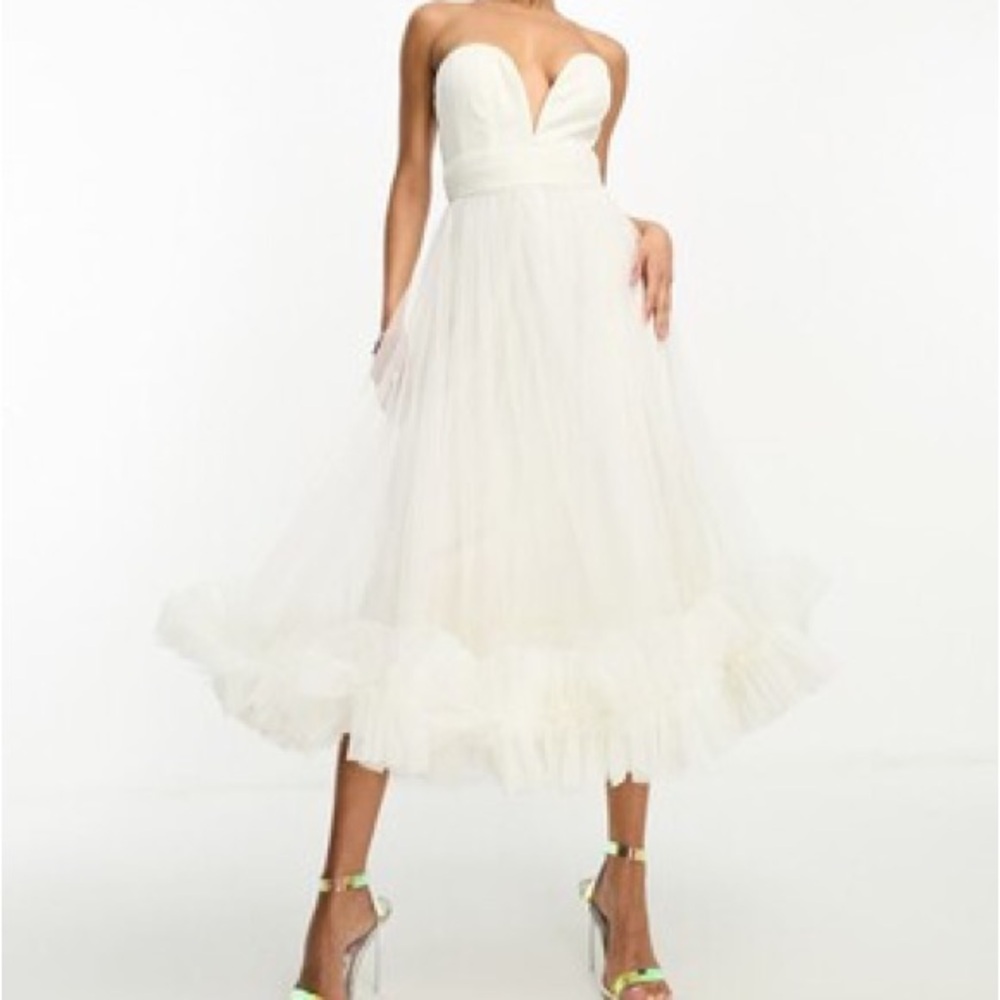 Lace and Beads white tulle midi dress